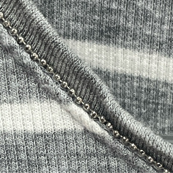 White House Black Market Ribbed Gray & White Steiped Top with bling trim - Picture 5 of 15